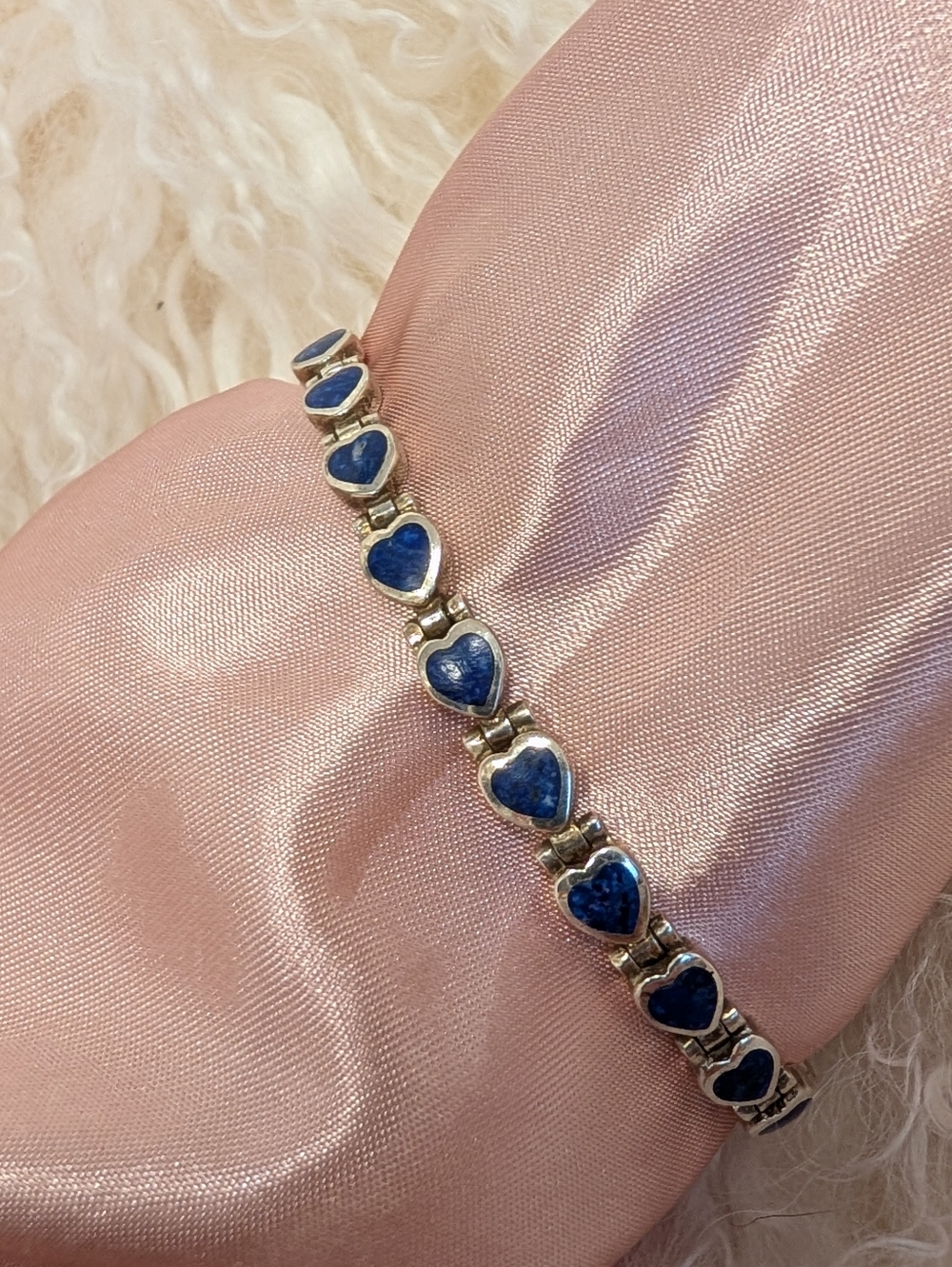 Vintage Sterling Silver Sodalite Heart Bracelet
